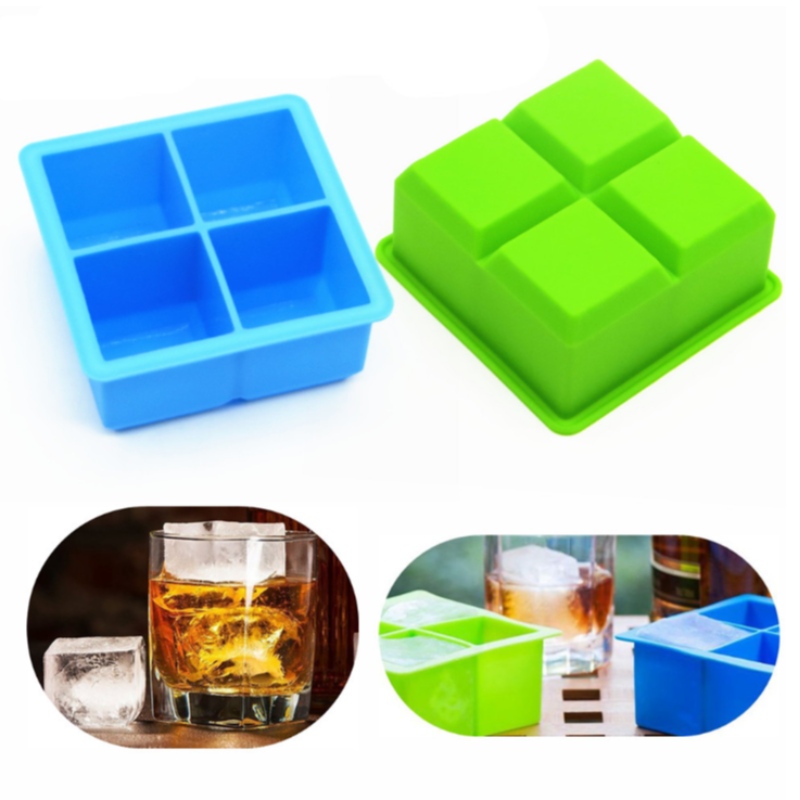 Silica gel 4-grid ice grid 4-connected silica gel square mold 4-hole square accessory box whisky bar ice making box