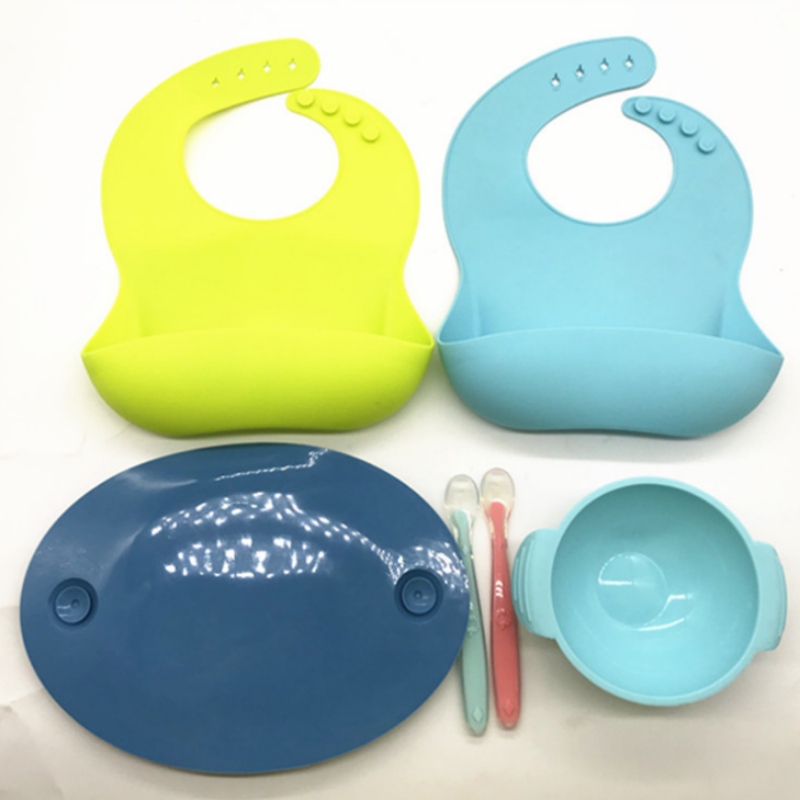 Silicone integrated oval smiley plate Silicone Baby Bib children's smiley face plate